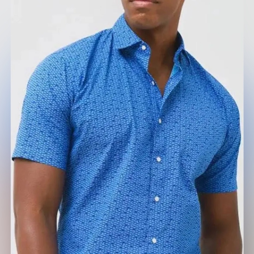 Peter Millar Coastal Wave Print Button Down Preppy Surf Performance Blend Large
